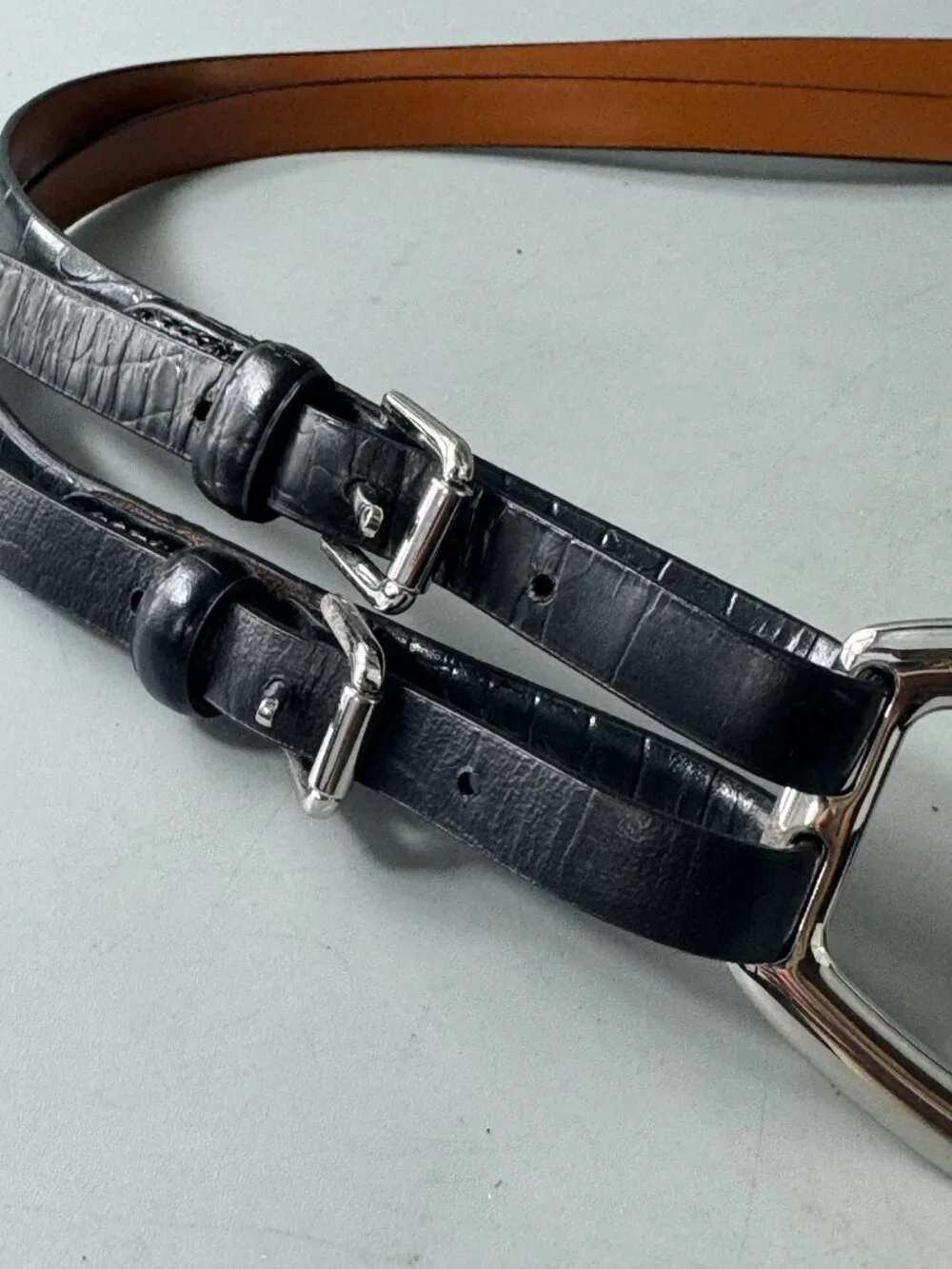 Lauren Ralph Lauren Tri-Strap Black Leather Belt, Size L